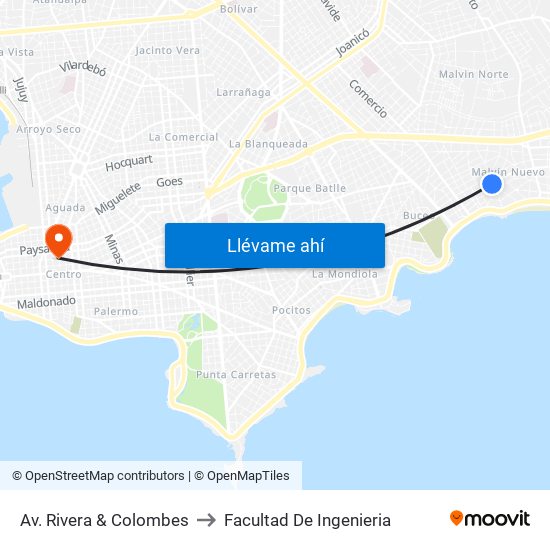 Av. Rivera & Colombes to Facultad De Ingenieria map