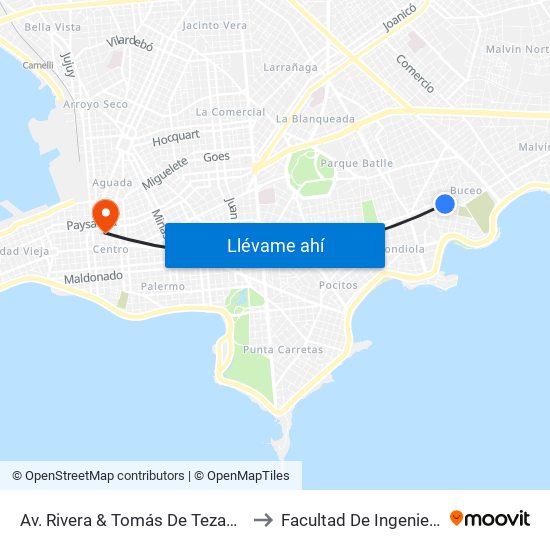 Av. Rivera & Tomás De Tezanos to Facultad De Ingenieria map