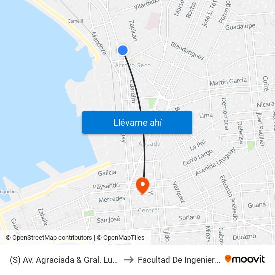 (S) Av. Agraciada & Gral. Luna to Facultad De Ingenieria map