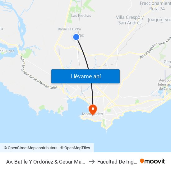 Av. Batlle Y Ordóñez & Cesar Mayo Gutierrez to Facultad De Ingenieria map