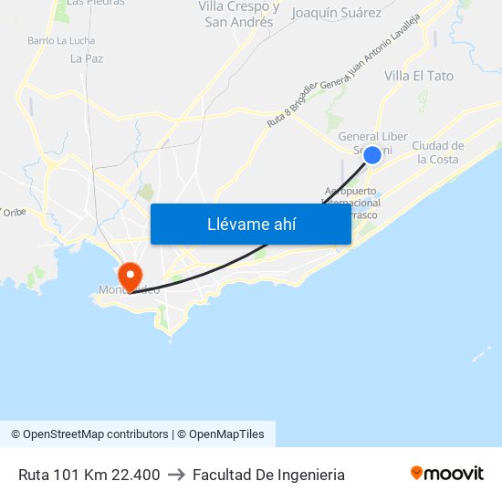 Ruta 101 Km 22.400 to Facultad De Ingenieria map