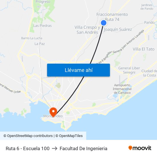 Ruta 6 - Escuela 100 to Facultad De Ingenieria map