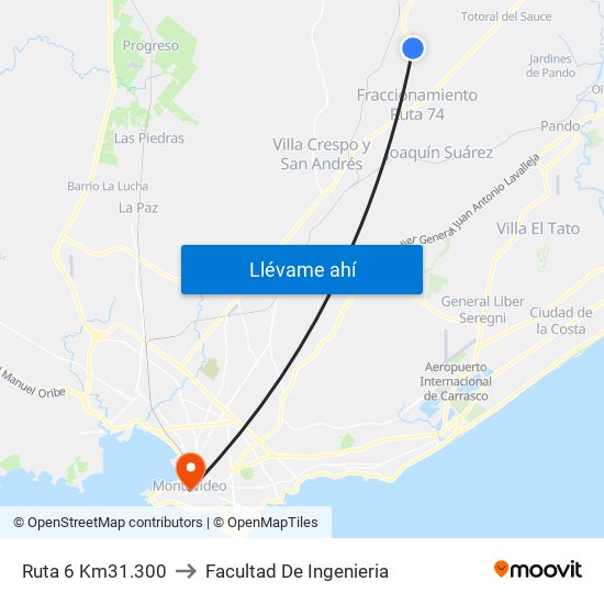 Ruta 6 Km31.300 to Facultad De Ingenieria map