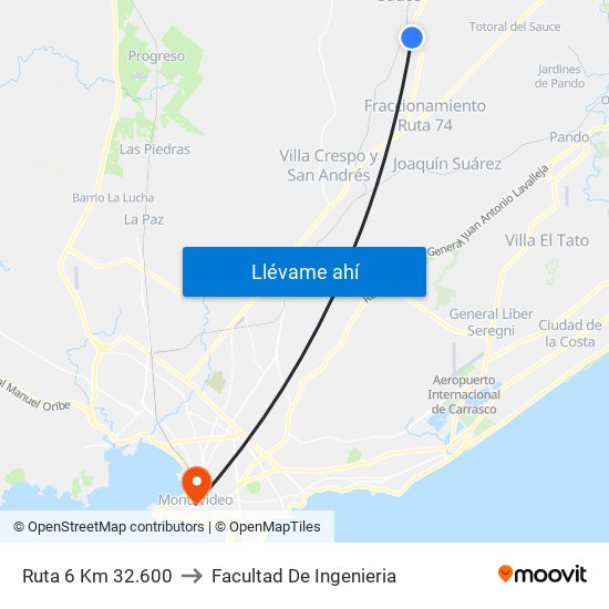 Ruta 6 Km 32.600 to Facultad De Ingenieria map