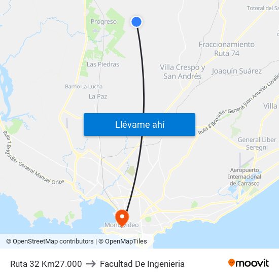 Ruta 32 Km27.000 to Facultad De Ingenieria map