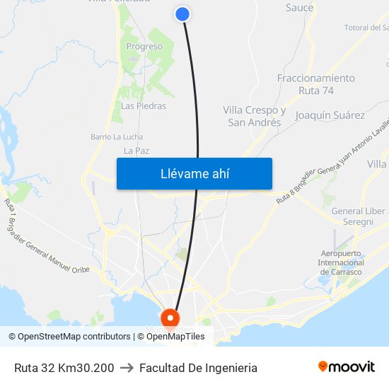 Ruta 32 Km30.200 to Facultad De Ingenieria map