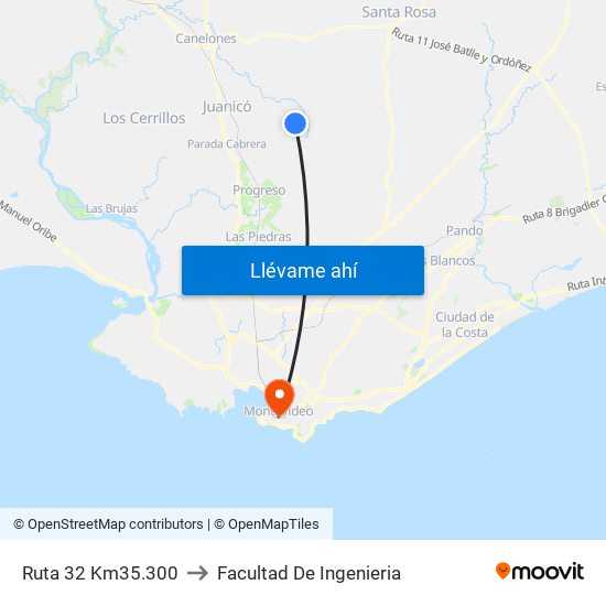 Ruta 32 Km35.300 to Facultad De Ingenieria map