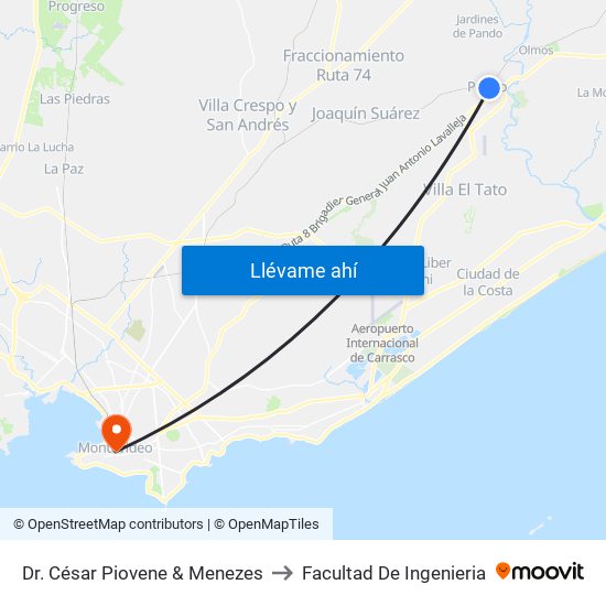 Dr. César Piovene & Menezes to Facultad De Ingenieria map