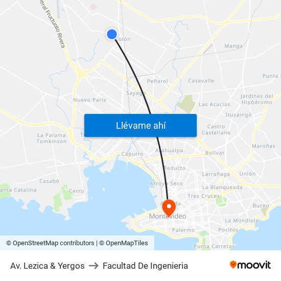 Av. Lezica & Yergos to Facultad De Ingenieria map