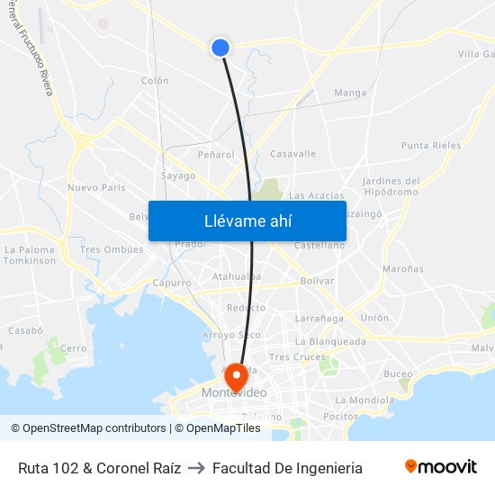 Ruta 102 & Coronel Raíz to Facultad De Ingenieria map