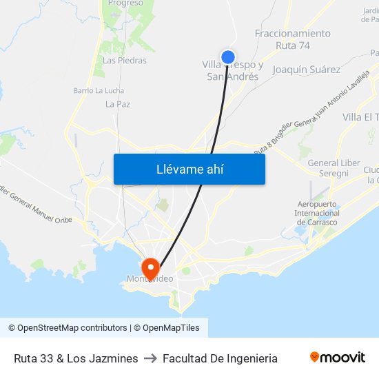 Ruta 33 & Los Jazmines to Facultad De Ingenieria map