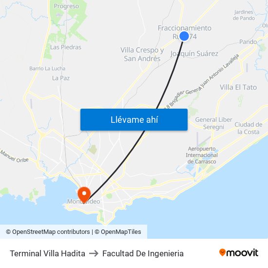 Terminal Villa Hadita to Facultad De Ingenieria map