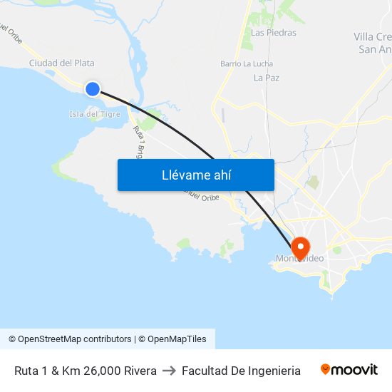 Ruta 1 & Km 26,000 Rivera to Facultad De Ingenieria map