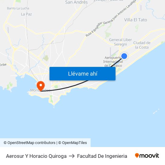 Aerosur Y Horacio Quiroga to Facultad De Ingenieria map