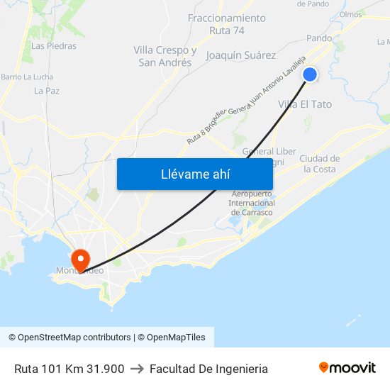 Ruta 101 Km 31.900 to Facultad De Ingenieria map