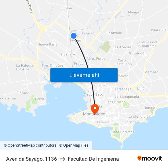 Avenida Sayago, 1136 to Facultad De Ingenieria map