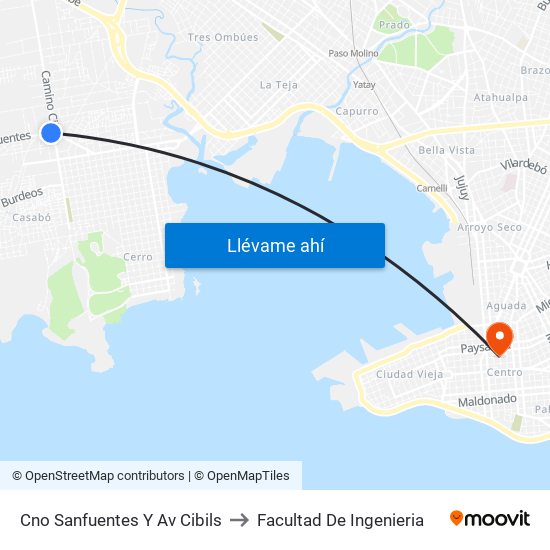 Cno Sanfuentes Y Av Cibils to Facultad De Ingenieria map