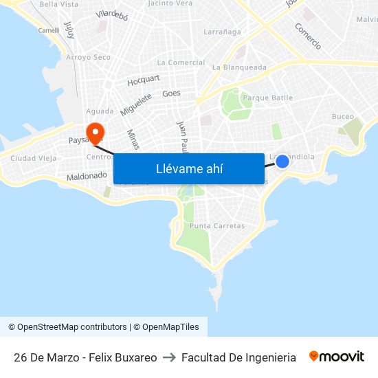 26 De Marzo - Felix Buxareo to Facultad De Ingenieria map