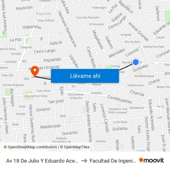 Av 18 De Julio Y Eduardo Acevedo to Facultad De Ingenieria map