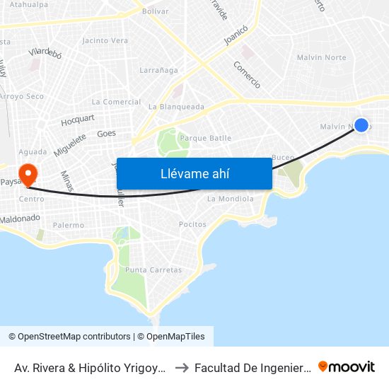 Av. Rivera & Hipólito Yrigoyen to Facultad De Ingenieria map