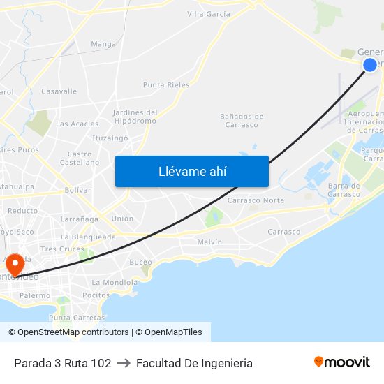 Parada 3 Ruta 102 to Facultad De Ingenieria map