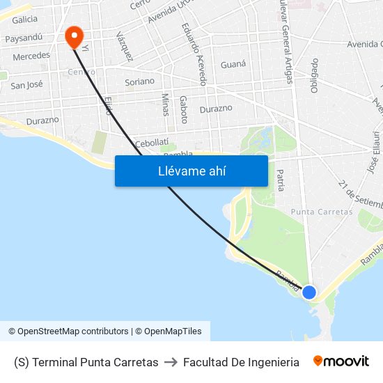 (S) Terminal Punta Carretas to Facultad De Ingenieria map