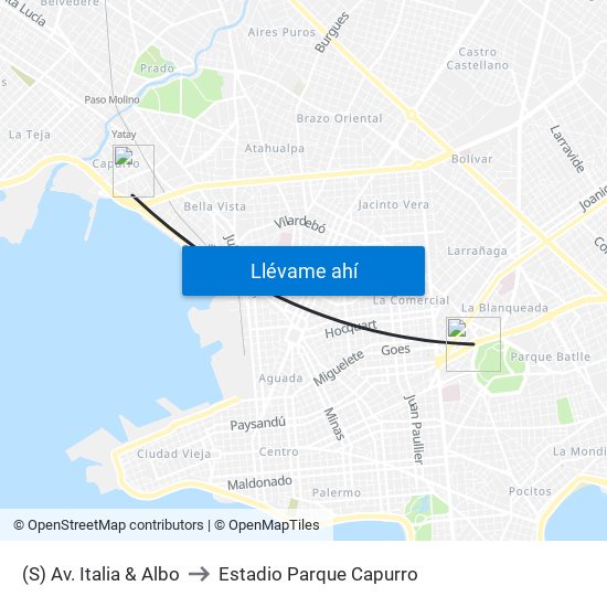 (S) Av. Italia & Albo to Estadio Parque Capurro map