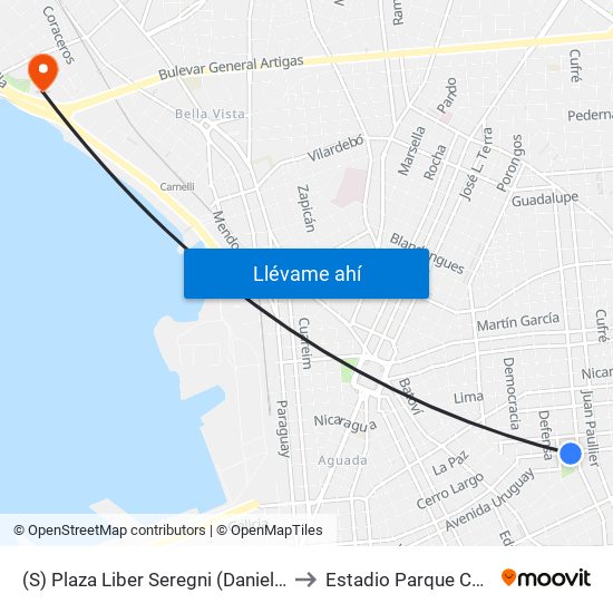 (S) Plaza Liber Seregni (Daniel Muñoz) to Estadio Parque Capurro map