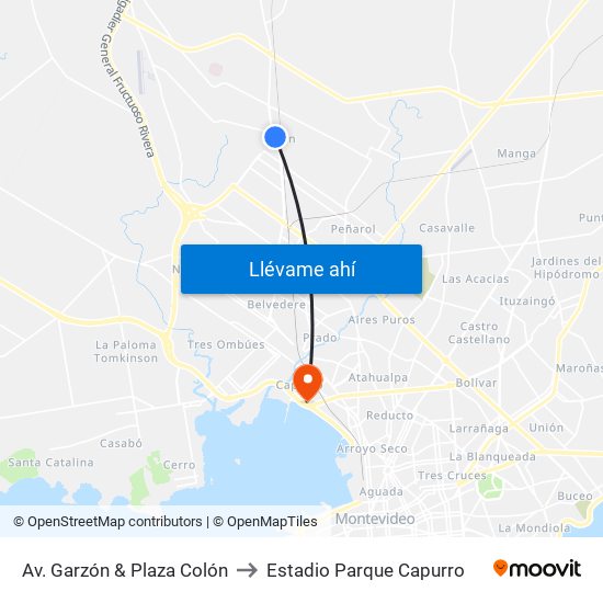 Av. Garzón & Plaza Colón to Estadio Parque Capurro map