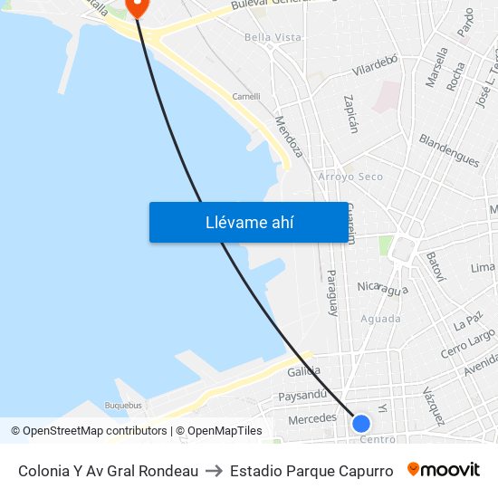 Colonia Y Av Gral Rondeau to Estadio Parque Capurro map