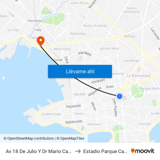Av 18 De Julio Y Dr Mario Cassinoni to Estadio Parque Capurro map