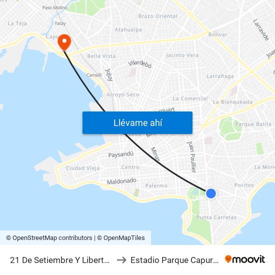 21 De Setiembre Y Libertad to Estadio Parque Capurro map