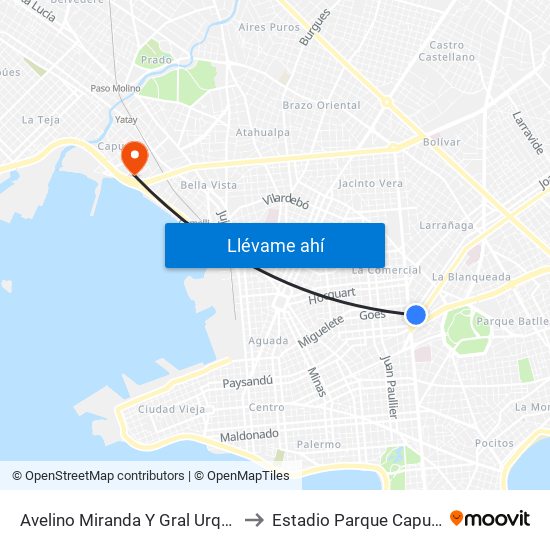 Avelino Miranda Y Gral Urquiza to Estadio Parque Capurro map