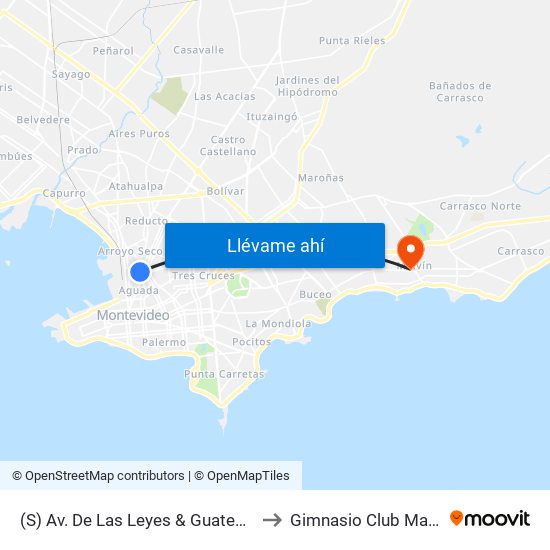 (S) Av. De Las Leyes & Guatemala to Gimnasio Club Malvín map