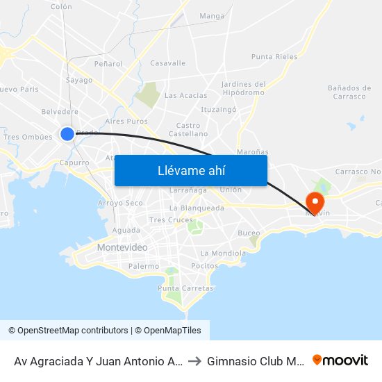 Av Agraciada Y Juan Antonio Artigas to Gimnasio Club Malvín map