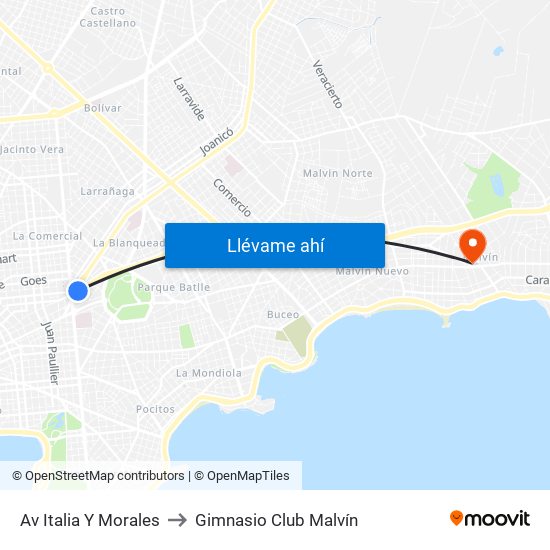 Av Italia Y Morales to Gimnasio Club Malvín map