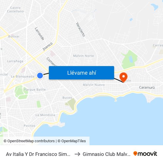 Av Italia Y Dr Francisco Simon to Gimnasio Club Malvín map