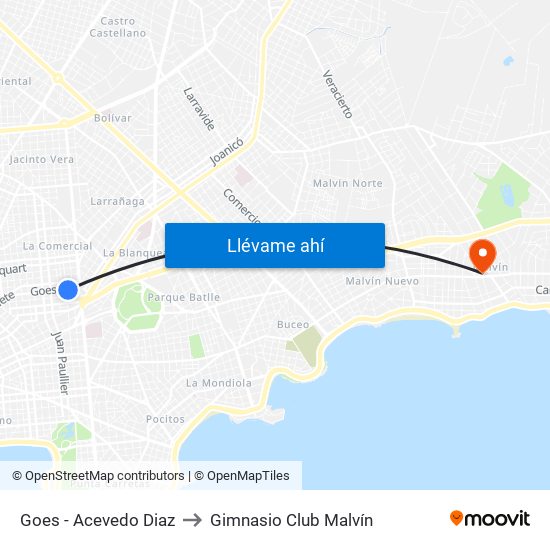 Goes - Acevedo Diaz to Gimnasio Club Malvín map