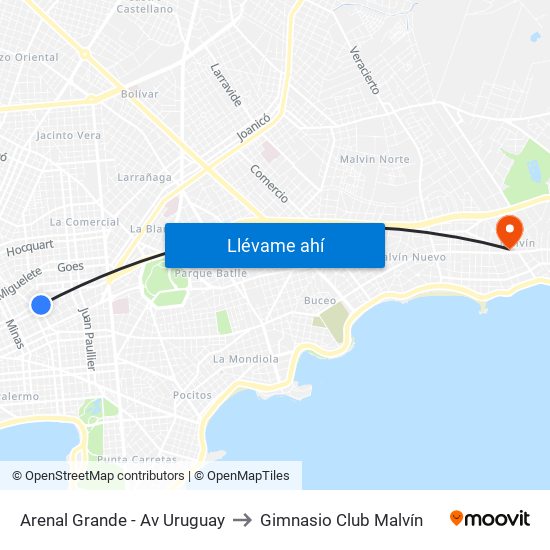 Arenal Grande - Av Uruguay to Gimnasio Club Malvín map