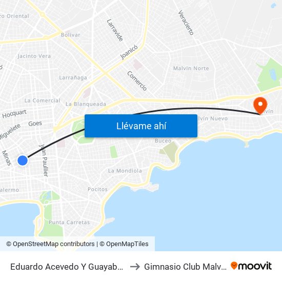 Eduardo Acevedo Y Guayabos to Gimnasio Club Malvín map