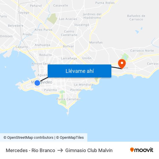 Mercedes - Rio Branco to Gimnasio Club Malvín map