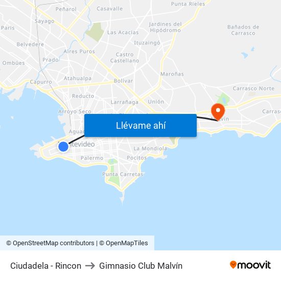 Ciudadela - Rincon to Gimnasio Club Malvín map