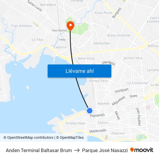 Anden Terminal Baltasar Brum to Parque José Nasazzi map