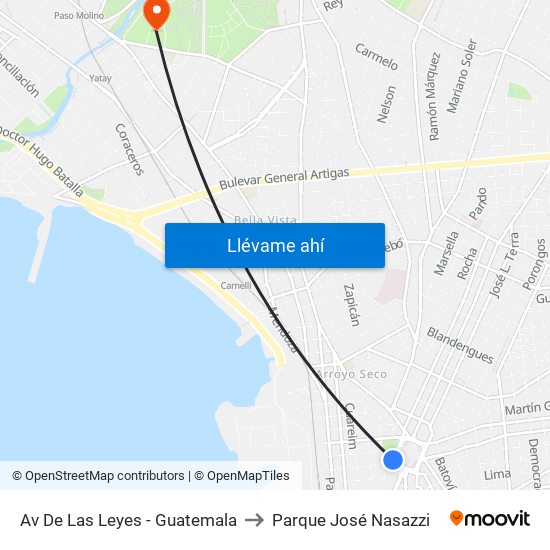 Av De Las Leyes - Guatemala to Parque José Nasazzi map