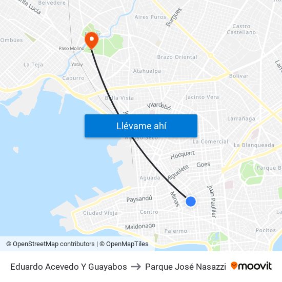 Eduardo Acevedo Y Guayabos to Parque José Nasazzi map