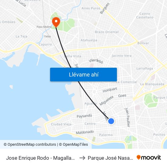 Jose Enrique Rodo - Magallanes to Parque José Nasazzi map