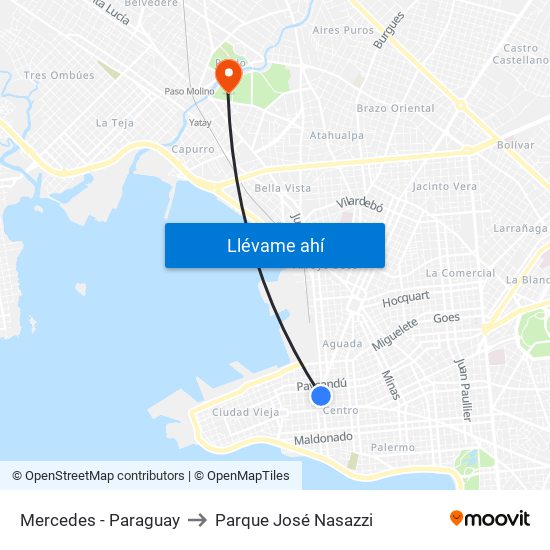 Mercedes - Paraguay to Parque José Nasazzi map