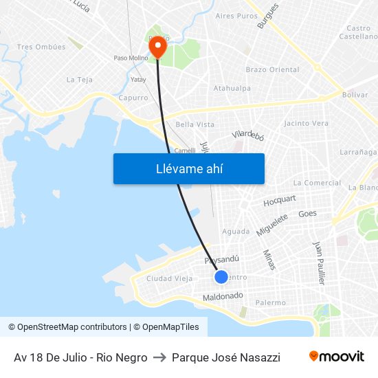 Av 18 De Julio - Rio Negro to Parque José Nasazzi map