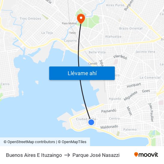Buenos Aires E Ituzaingo to Parque José Nasazzi map