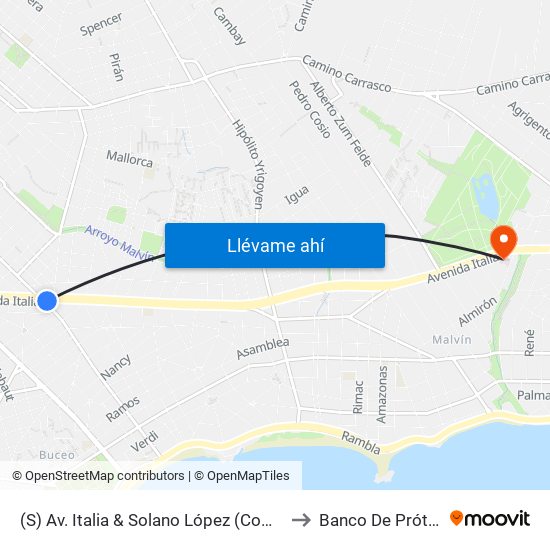 (S) Av. Italia & Solano López (Comercio) to Banco De Prótesis map